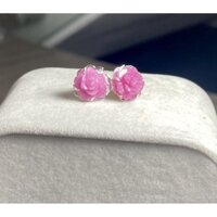 Hoa tai bạc hoa mẫu đơn ruby