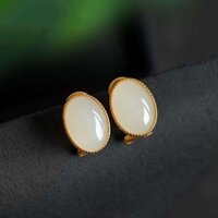 Hoa Tai Ngọc Bích Hetian chọn lọc Bông tai ngọc bích trắng mỡ cừu Bông tai ngọc bích nữ bạc Sterling mạ Vàng đơn giản đa năng khí chất nhẹ nhàng sang trọng // 1.13