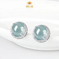 Hoa tai ngọc bích xanh nước thiên nhiên S925