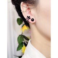 Hoa tai ngọc trai hoa đen Bông Tai Kim bạc thời trang mẫu mới Nhật Bản và Hàn Quốc mùa thu đông thiết kế thích hợp cao cấp hai lần độc đáo