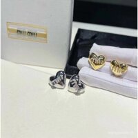 Hoa Tai Tình Yêu chữ ba chiều Miao MIU Hoa tai ngọc trai nhỏ Đính Kim Cương Hoa tai sang trọng nhẹ