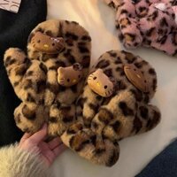 Họa Tiết Da Báo Sang Trọng Găng Tay Nữ Mùa Đông Búp Bê Kitty Plus Nhung Để Giữ Ấm Học Sinh Đi Dây G
