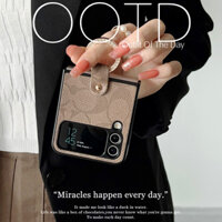 Họa tiết da C thời trang + Nhẫn kim cương Samsung Z Flip 6 Vỏ điện thoại Flip 5 Flip 4 3 5G Vỏ bảo vệ màn hình gấp