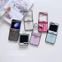 Họa tiết dệt cổ điển cho Samsung Z Flip 3 4 5 Ốp lưng sang trọng chống sốc cho Samsung Galaxy Z Flip 5 4 3 Z3 Z4 Z5 Flip5 Flip4 Flip3 Vỏ cứng mỏng có giá đỡ nhẫn đeo tay