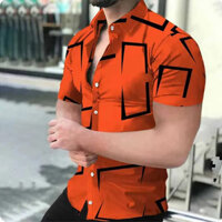 Họa tiết hình học 3d in Áo sơ mi đi biển tay ngắn Áo sơ mi Hawaii Áo sơ mi nam Áo sơ mi họa tiết Cuba Camisa quần áo nam