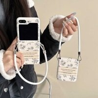 Họa tiết hoa hồng mềm và cứng có dây bảo vệ cho Samsung Galaxy Z Flip 3 4 5 6 P50 Pocket Find N2 N3 Flip Razr 50 Ultra Vỏ điện thoại