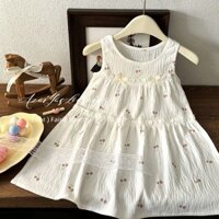 Họa Tiết Hoa Váy Bé Gái Dài Ngọt Nơ Bé Gái Cổ Tròn Công Chúa Bé Gái Áo Vest Đôi Ren Váy 3.19