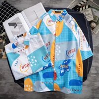 Họa tiết hoạt hình Hàn Quốc thời trang dáng rộng Hawaii đi biển giản dị nam phong cách Thái Lan áo sơ mi ngắn tay mùa hè