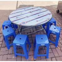 [Hoả tốc 1h] Bộ bàn ghế inox 1.2m + 10 Ghế nhựa Duy Tân cao cấp