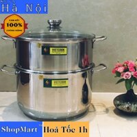 [Hoả Tốc 1h] Bộ nồi xửng hấp inox 2 tầng nắp kính và nắp inox đun bếp từ Vietcook size 24,26,28,30,32 , chõ hấp đồ xôi