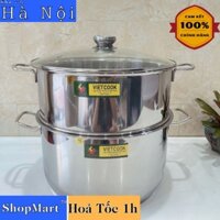 [Hoả Tốc 1h] Bộ Xửng Chõ Hấp Inox 2 Tầng Nồi 3 Đáy Nắp Kính VIETCOOK SIZE 24, 26, 28, 30, 32 cm hấp bánh đồ xôi luộc gà