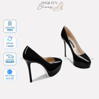 [HỎA TỐC 9H-17H HCM] Giày cao gót bít mũi imqueen, đế đúp, chất liệu da bóng, cao 11-12cm