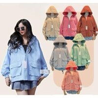 (Hoả tốc) Áo khoác kaki MoCa dày mịn, chống nắng tốt, chống UV, form rộng Hàn, mũ to,có túi trong/Chính hãng Ginny