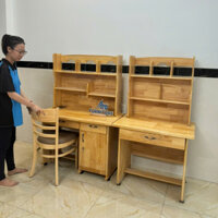 [HỎA TỐC] Bàn học sinh gỗ liền kệ có đồng hồ cho bé, gỗ thông tự nhiên cao cấp chống mối mọt giá rẻ