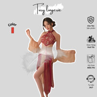 [Hỏa Tốc, Bảo Mật] Váy Ngủ Cosplay Tiên Nữ Trung Hoa Gợi Cảm Quyến Rũ Váy Ngủ Yếm Đỏ Vàng Style Trung Hoa - VN086