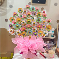 (Hoả tốc) Bó hoa kẹo mút gắn sticker dễ thương, quà tặng bé yêu