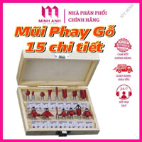 [HOẢ TỐC] Bộ mũi phay gỗ cốt 6.35mm - Bộ 15 chi tiết soi gỗ lắp máy Router Cầm tay