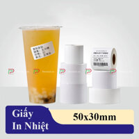 (Hỏa tốc) Cuộn tem trà sữa 50x30 x 2 tem  - Tem nhiệt in tem nhãn, in mã vạch, in tem phụ