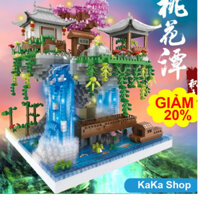 [HỎA TỐC] Đồ Chơi Lắp Ráp Kiến Trúc 3D. Khối Xây Dựng Đồ Chơi Lắp Ráp Đảo Đào Hoa Có Thác Nước + Đèn