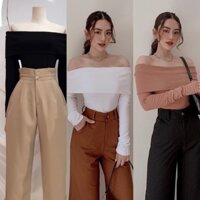 [HỎA TỐC HCM] [Ảnh thật] Áo thun trễ vai tay dài chất borip xịn siêu co dãn
