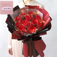 hoả tốc HCM- bó hoa hồng sáp mix baby khô quà tặng vintage size vừa 35cm*55cm