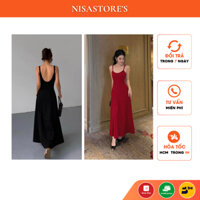 [HỎA TỐC HCM] Đầm maxi 2 dây hở lưng dáng xòe, chất liệu thun lụa sang xin