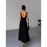 [HỎA TỐC HCM] Đầm maxi thun lụa 2 dây hở lưng dáng xòe