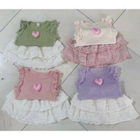 [HOẢ TỐC HCM] Set Áo Tim Chân Váy Bèo Tầng Trắng Xinh Kiểu Hàn Phong Cách Tiểu Thư Cho Bé Gái 9-20kg - Hàng Sẵn