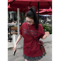 (Hoả tốc HCM) Set bộ áo chữ GC đính kim sa sang trọng + Chân váy dạ xám xếp ly