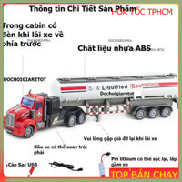 (Hỏa Tốc HCM) Xe đầu kéo container siêu dài 35cm chở xăng, xe bồn xăng điều khiển từ xa tỷ lệ 1:32 pin sạc