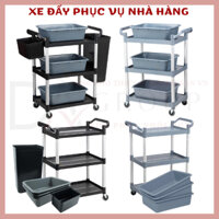 [HỎA TỐC HCM] XE ĐẨY DỌN THỨC ĂN 3 TẦNG SIZE NHỎ KHUNG NHÔM THAU NHỰA CAO CẤP(Giá sp chưa gồm xô,thau)