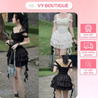 [HOẢ TỐC] Set Áo Trễ Phối 2 Dây Rớt Vai Kèm Chân Váy Tầng Tua Rua Cực Xinh By Vy Vy Boutique