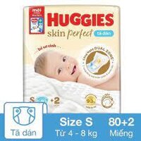 (Hỏa Tốc) Tã dán Huggies Skin Perfect size S 80 + 2 miếng (4 - 8 kg)