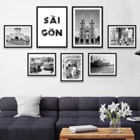 {HOẢ TỐC}Bộ khung ảnh treo tường trang trí quán Sài Gòn xưa KA274 (Tặng kèm đinh 3 chân)