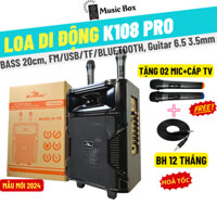 [Hoả Tốc][Kèm 2 Mic Không Dây]Loa Karaoke Bluetooth Di Động Kiomic K108 Thùng Gỗ, Bass 20cm Music Box-BH 12 Tháng