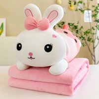 [Hỏa Tốc]Trà Sữa Thỏ Kèm mền 1mx1m6. Chất Vải Nhung mềm Mịn. gấu bông kèm chăn, gấu bông thỏ có mền, gấu bông thỏ ôm ngủ