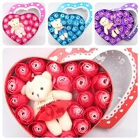 hoa trái tim kèm gấu quà tặng 20 10 hoa hồng sáp