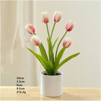 Hoa tulip giả bao gồm hoa và chậu cao 34cm, chậu hoa giả decor trang trí nhà cửa phù hợp nhiều không gian