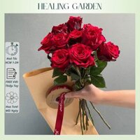HOA TƯƠI, Set 10 Cành Hoa Hồng Tươi Màu Đỏ Hoặc Màu Hồng + Ruy Băng, Giấy Gói, Thiệp - Giao nhanh hoả tốc HCM (1-2h)