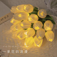 Hoa Tuylip có đèn led phát sáng bó 10 bông hoa lụa giả kèm nơ xinh decor trang trí nhà cửa quà tặng