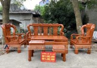 [Hoàn thiện] Bộ bàn ghế Triện tứ quý 6 món gỗ hương đá (chú Lập, Bắc Giang)
