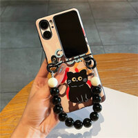 Hoạt Hình Hàn Quốc Sang Trọng Mèo Dễ Thương Đen Hạt Trắng Vòng Tay Có Dây Xích Dành Cho OPPO Find N2 Flip Find N3 Flip Chống Sốc