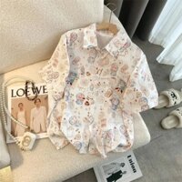 Hoạt Hình Hoạt Hình Graffiti Doremon Áo Sơ Mi Phong Cách Hồng Kông Phù Hợp Với Niche Ngọt Cay Phong Cách Mùa Hè Phong Cách Mới Top Áo Sơ Mi Tay Ngắn