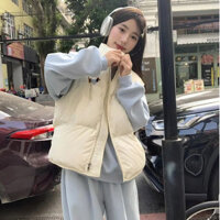 Hoạt Hình Mùa Đông In Dây Kéo Áo Khoác Áo Khoác Nữ Đơn Giản Dễ Thương Cổ Áo Khoác Không Tay Ấm Áp