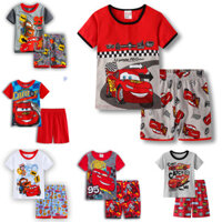 Hoạt Hình Ô Tô Bé Trai Trẻ Em Đồ Ngủ Bộ Đồ Ngủ Tay Ngắn 2 Chiếc Áo Thun + Quần Short Homewear Bộ Trang Phục