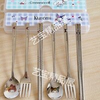 Hoạt Hình Phong Cách Mới 304 Bộ Đồ Ăn Inox Bộ Đũa Nĩa Thìa Bộ Ba Mảnh Học Sinh Người Lớn Di Động