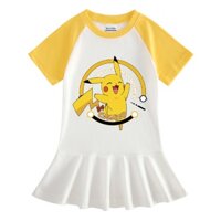 Hoạt Hình Pikachu Bé Gái Đầm Nửa Tay Cotton Dễ Thương Xếp Ly Đầm Công Chúa