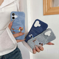 Hoạt hình sáng tạo thêu xúc xích chó túi đựng thẻ denim thích hợp cho Apple 16promax / iPhone14 / 13 / 15 / 14 pro / 12 /