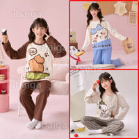 Hoạt Hình Terno Pyjama Cho Bé Gái 2 Chiếc Twinning Mẹ Và Con Gái Dài Tay Đồ Ngủ Gia Đình Pyjama Set Capybara Loopy Home Wear