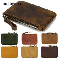HOBBYHUB Hộp đựng thẻ tiền xu, Ví đựng tiền xu có dây kéo bằng da thật Mini, Quà tặng ví thay đổi ngắn cho nam